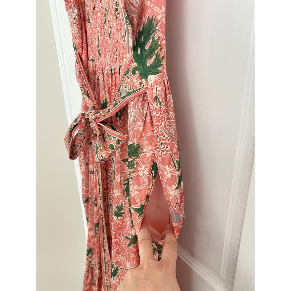 Hill House Home The Pippa Maxi Smocked Dress Rose Calico Trellis Floral Ruffle L - Picture 10 of 13